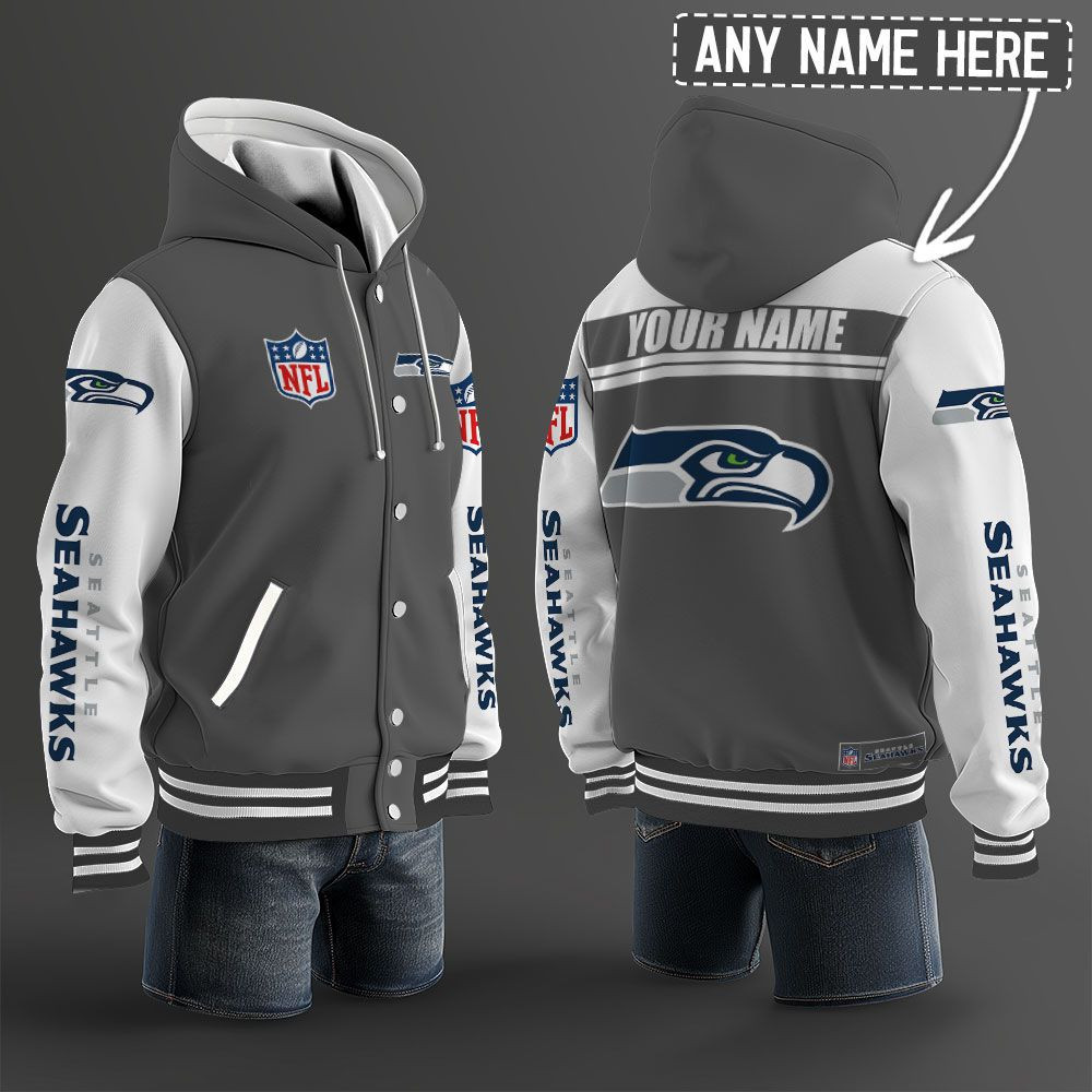 Seattle Seahawks NFL Hooded Letterman Jacket Custom Name PBEOM12