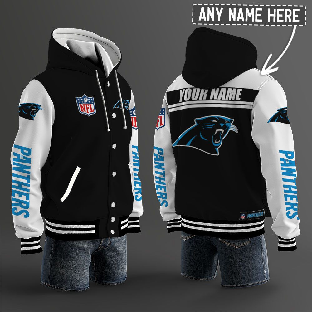 Carolina Panthers NFL Hooded Letterman Jacket Custom Name BRDCT3DA0505