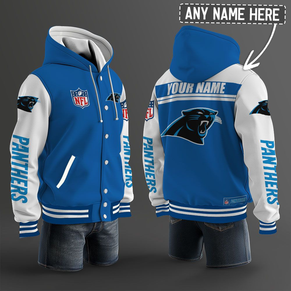 Carolina Panthers NFL Hooded Letterman Jacket Custom Name PBK67CJ