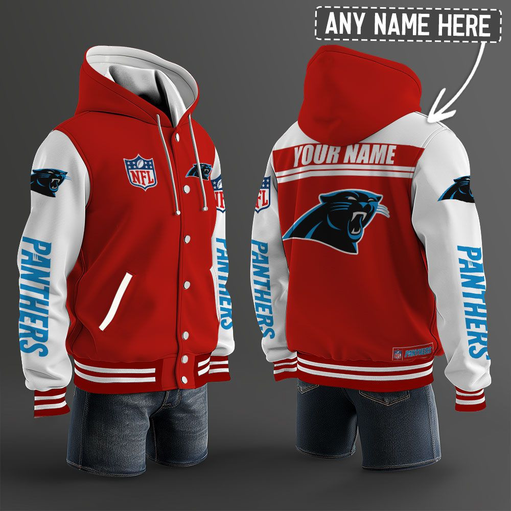 Carolina Panthers NFL Hooded Letterman Jacket Custom Name PBK67CJ