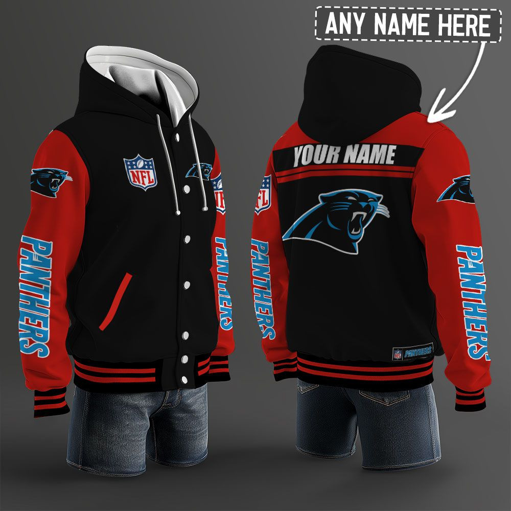 Carolina Panthers NFL Hooded Letterman Jacket Custom Name PBK67CJ