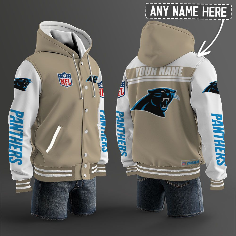 Carolina Panthers NFL Hooded Letterman Jacket Custom Name PBK67CJ