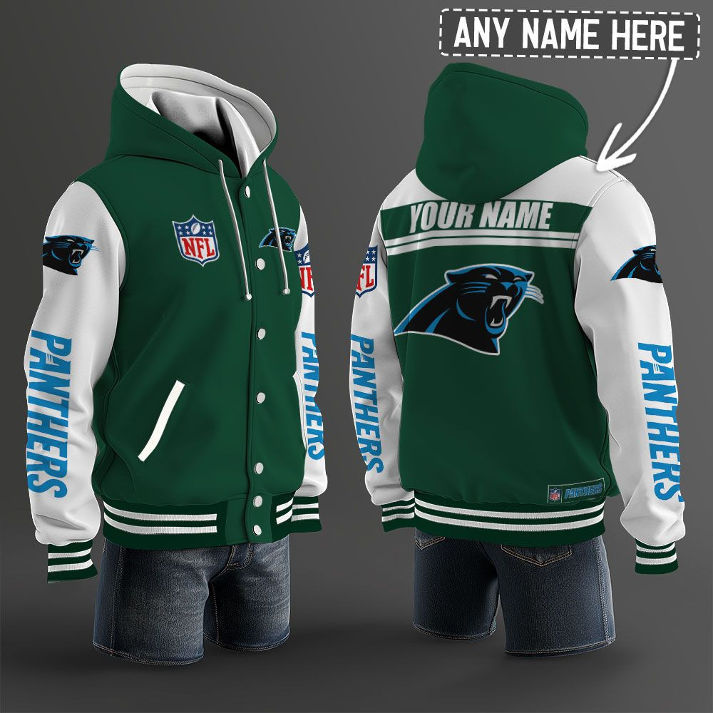 Carolina Panthers NFL Hooded Letterman Jacket Custom Name PBK67CJ