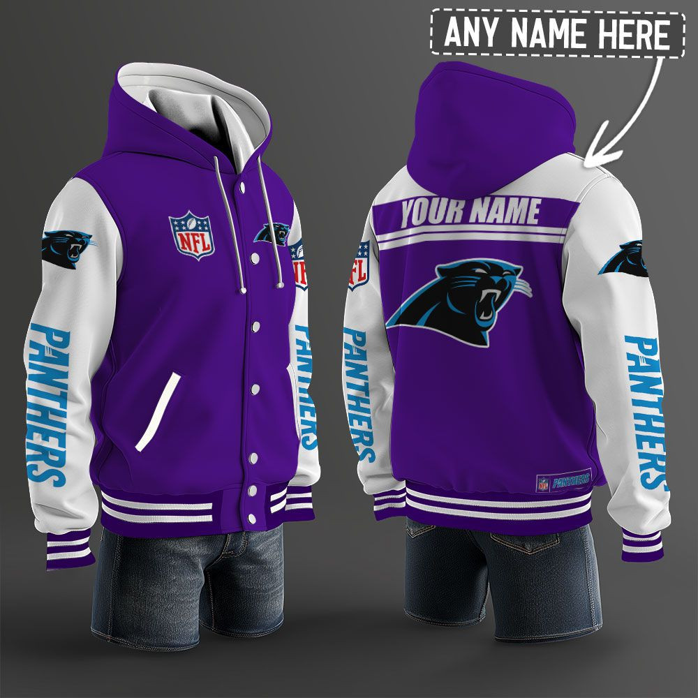Carolina Panthers NFL Hooded Letterman Jacket Custom Name PBK67CJ