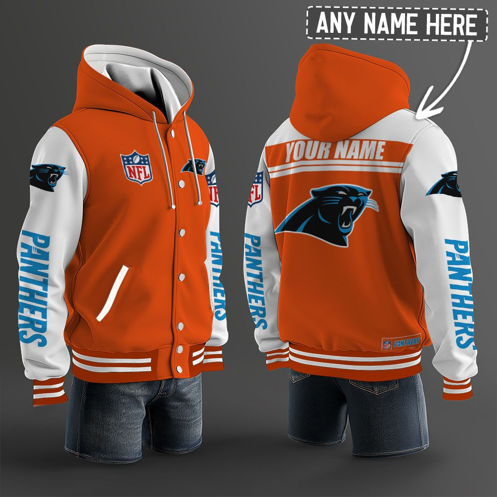 Carolina Panthers NFL Hooded Letterman Jacket Custom Name PBK67CJ