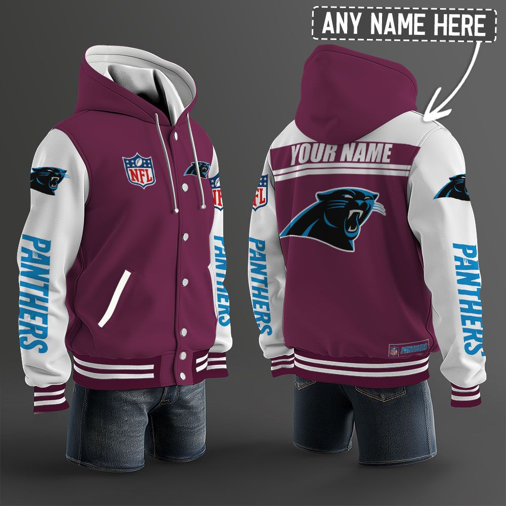 Carolina Panthers NFL Hooded Letterman Jacket Custom Name PBK67CJ