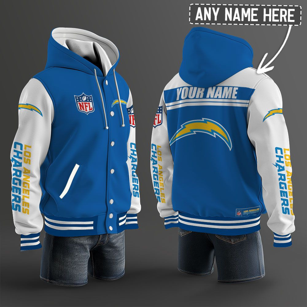 Los Angeles Chargers NFL Hooded Letterman Jacket Custom Name BRDCT3DA1705