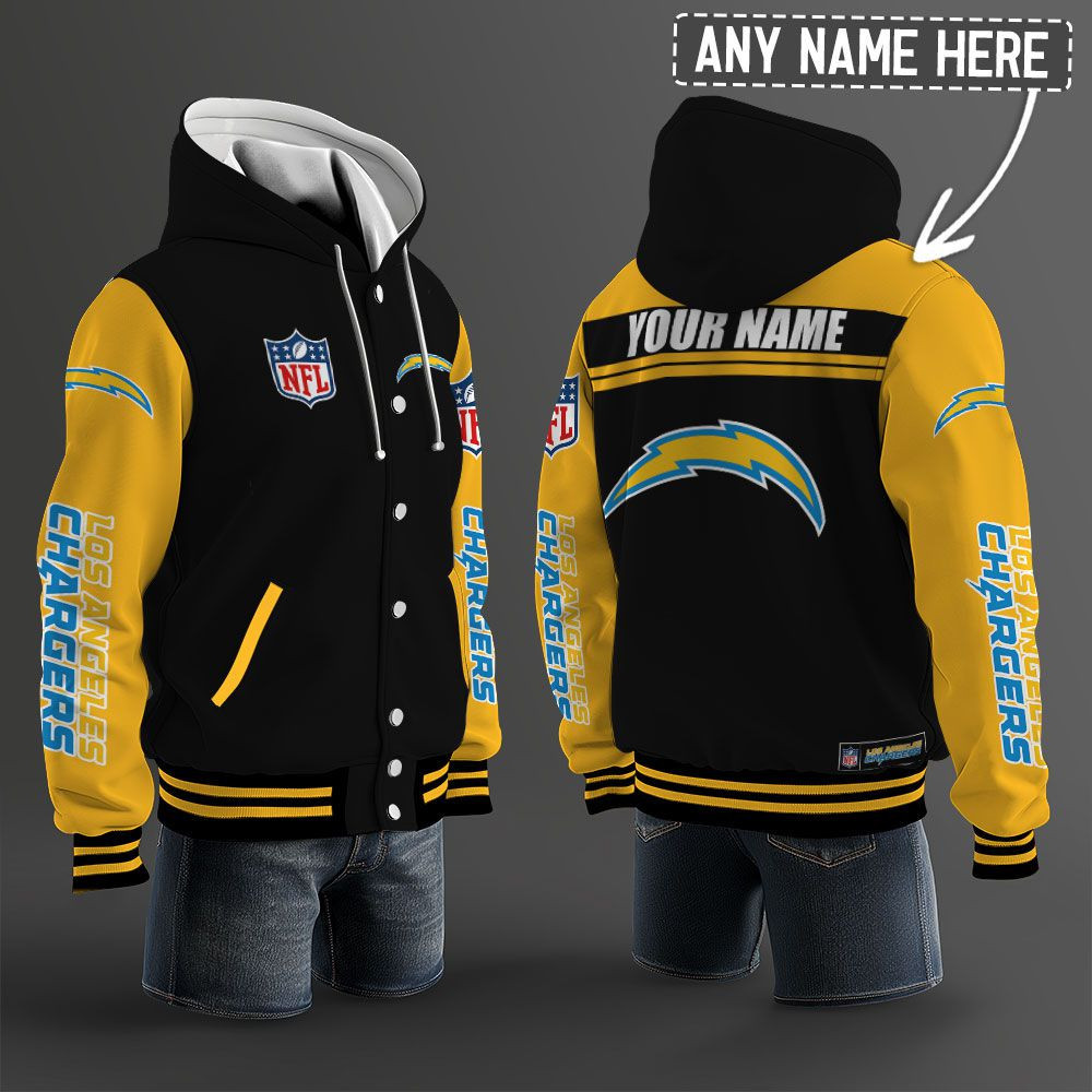 Los Angeles Chargers NFL Hooded Letterman Jacket Custom Name PB2XG9M