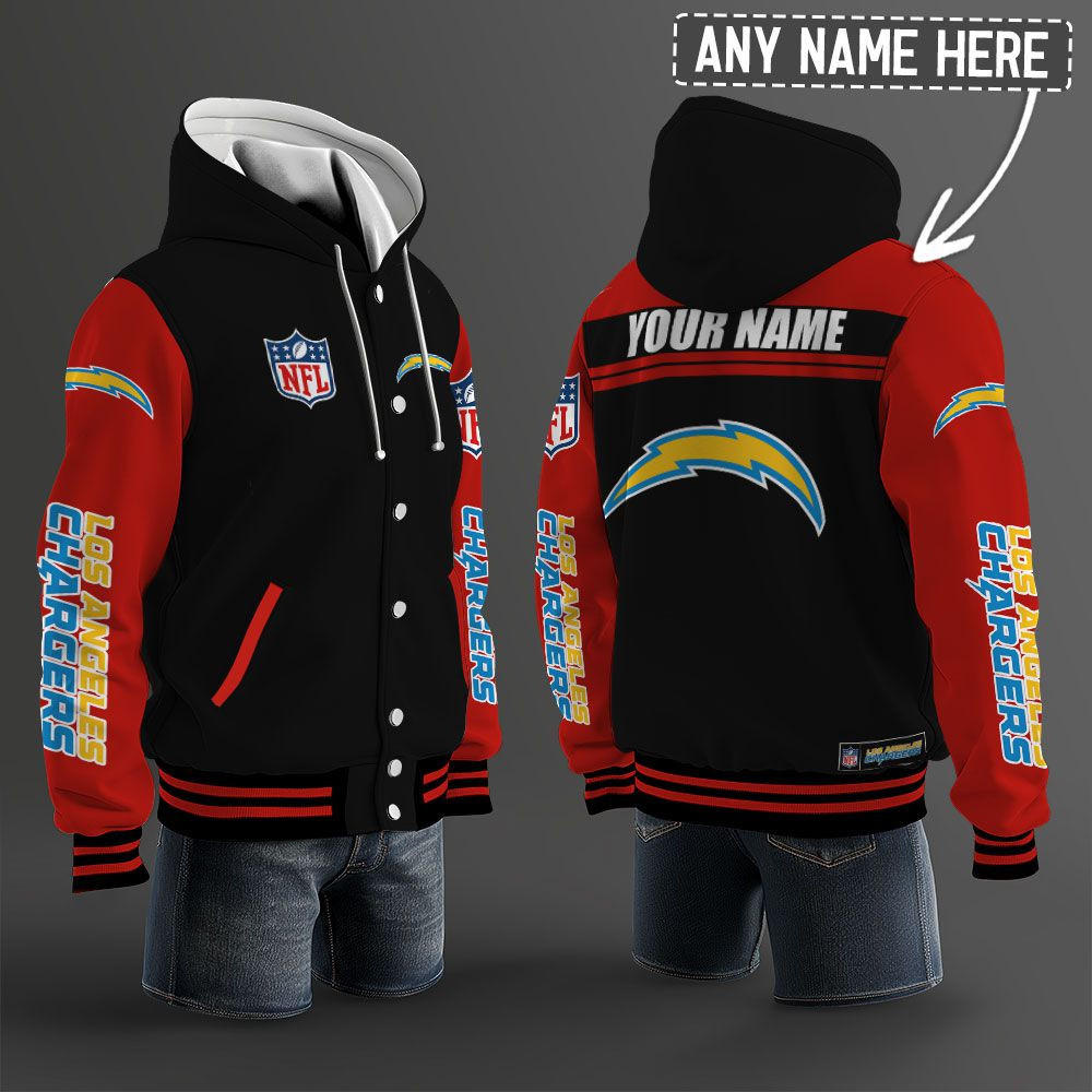 Los Angeles Chargers NFL Hooded Letterman Jacket Custom Name PB2XG9M