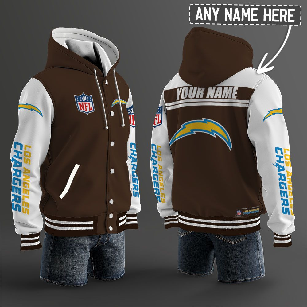 Los Angeles Chargers NFL Hooded Letterman Jacket Custom Name PB2XG9M