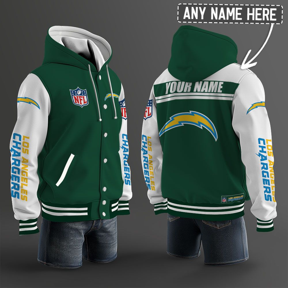Los Angeles Chargers NFL Hooded Letterman Jacket Custom Name PB2XG9M