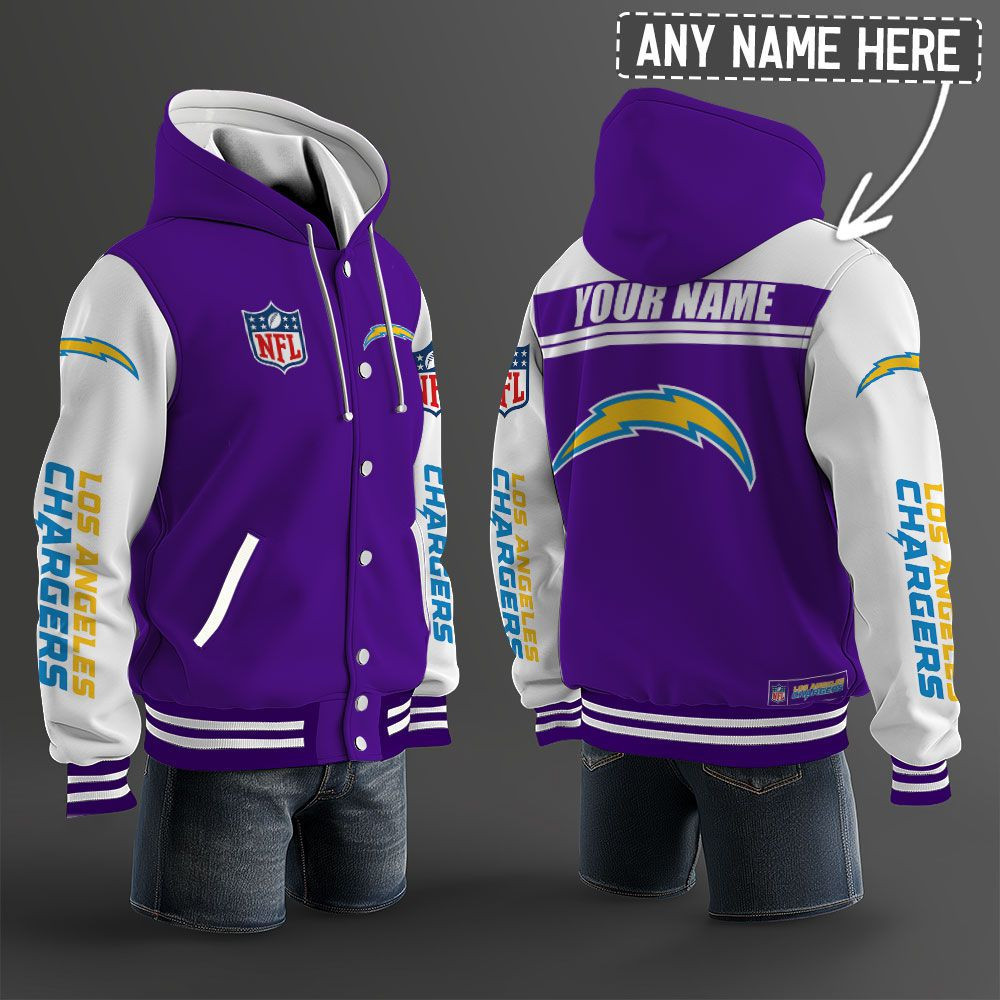 Los Angeles Chargers NFL Hooded Letterman Jacket Custom Name PB2XG9M