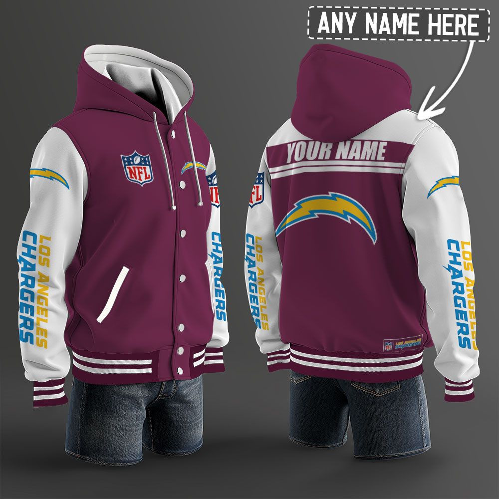Los Angeles Chargers NFL Hooded Letterman Jacket Custom Name PB2XG9M