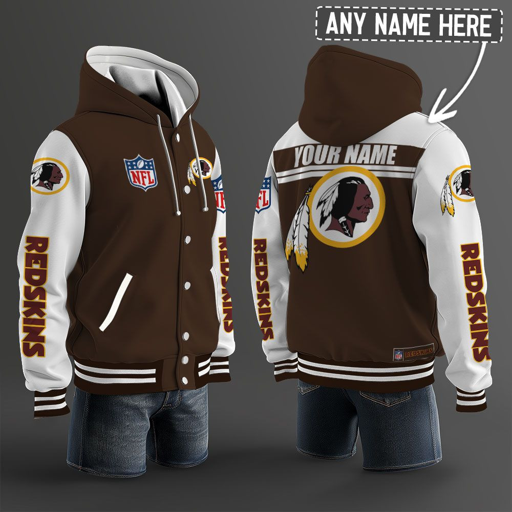 Washington Redskins NFL Hooded Letterman Jacket Custom Name BRDCT3DA3305