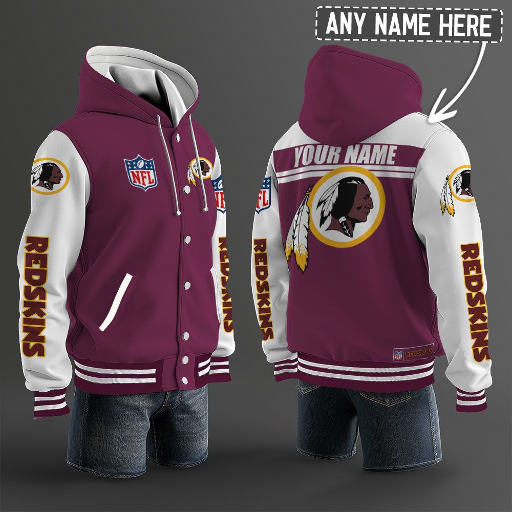 Washington Redskins NFL Hooded Letterman Jacket Custom Name PBQ4QAC