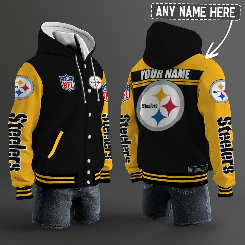 Pittsburgh Steelers NFL Hooded Letterman Jacket Custom Name BRDCT3DA2705