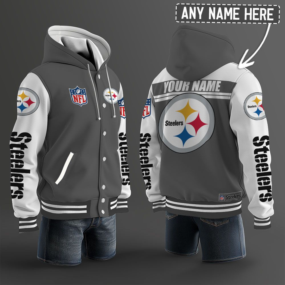 Pittsburgh Steelers NFL Hooded Letterman Jacket Custom Name PB8UP3I