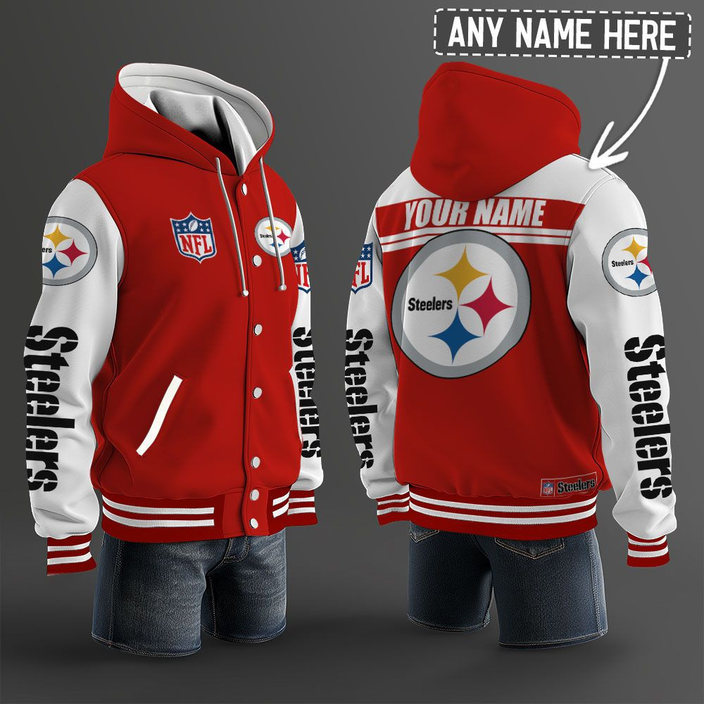 Pittsburgh Steelers NFL Hooded Letterman Jacket Custom Name PB8UP3I
