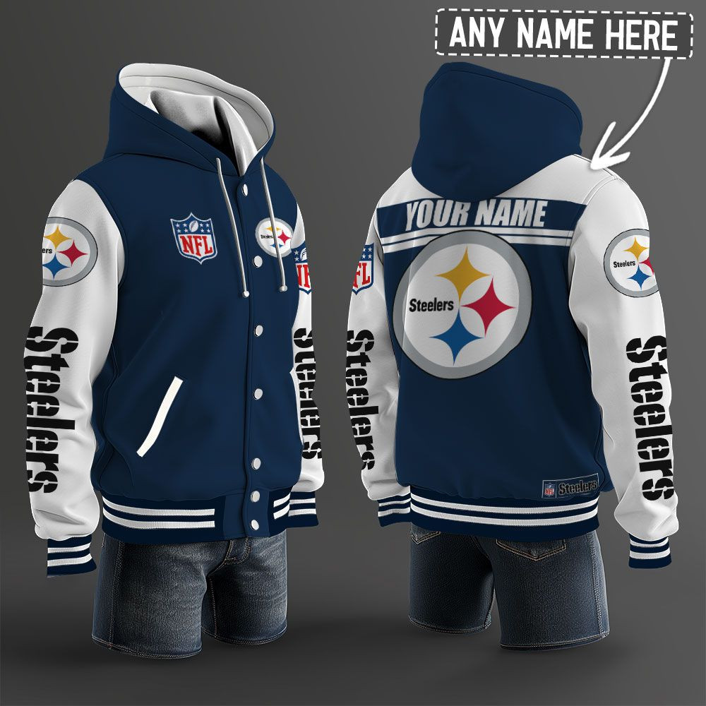 Pittsburgh Steelers NFL Hooded Letterman Jacket Custom Name PB8UP3I