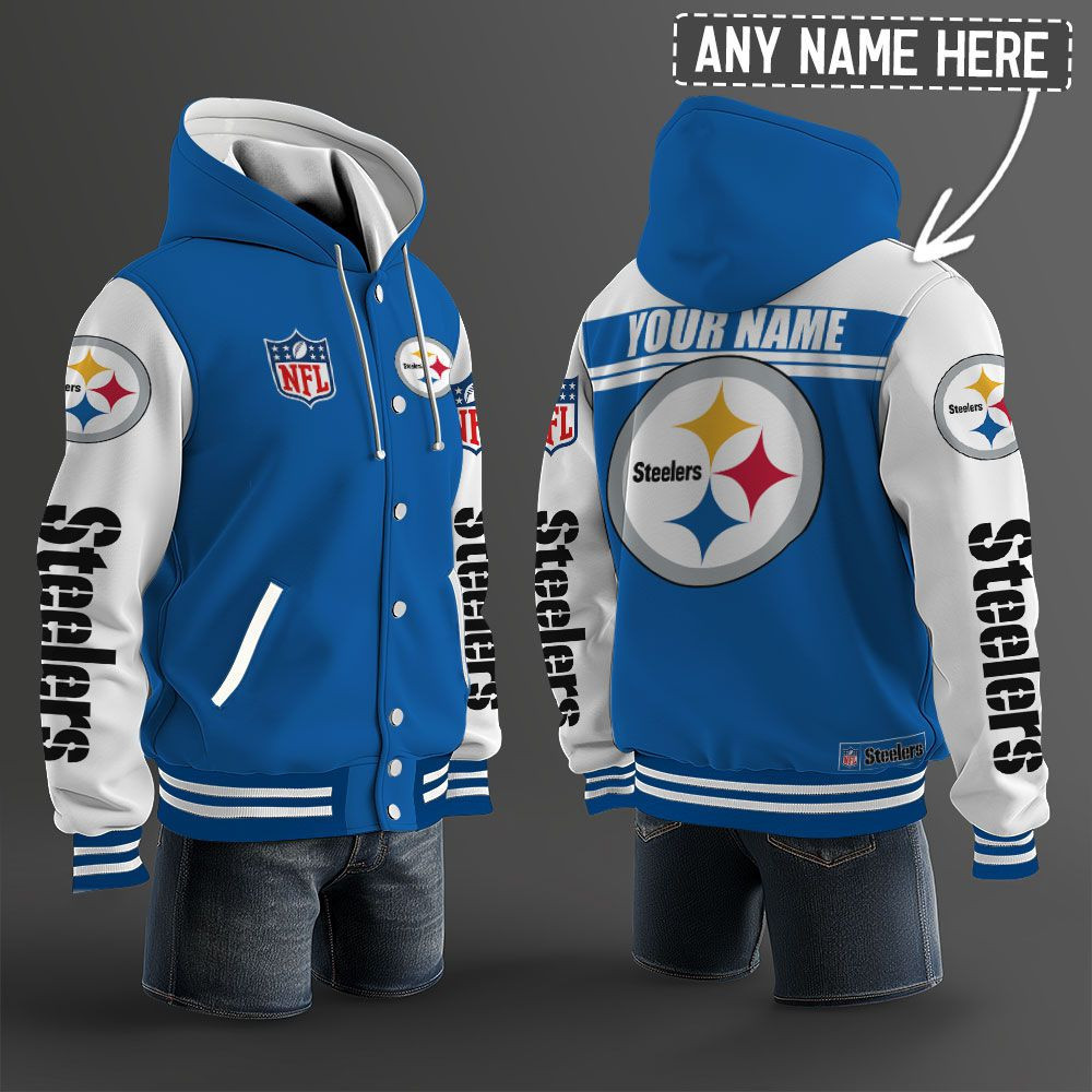 Pittsburgh Steelers NFL Hooded Letterman Jacket Custom Name PB8UP3I