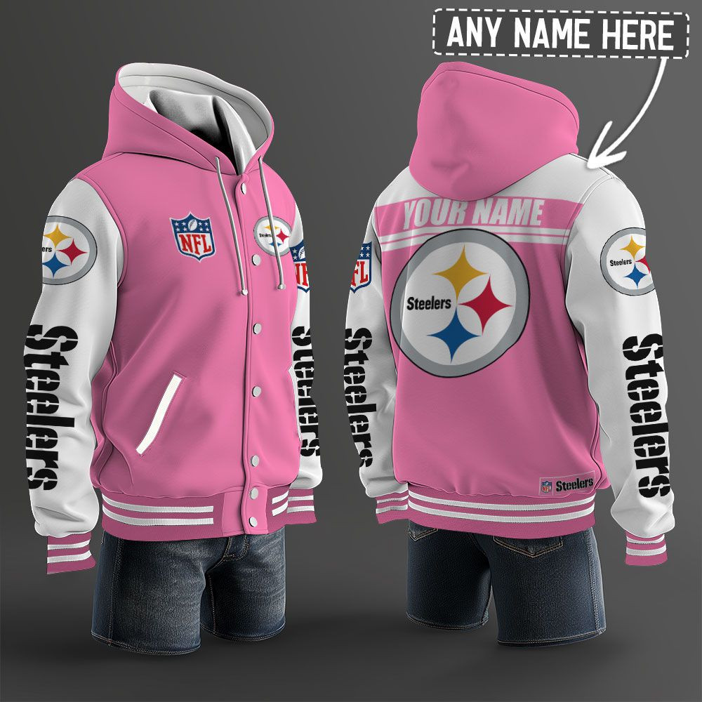 Pittsburgh Steelers NFL Hooded Letterman Jacket Custom Name PB8UP3I