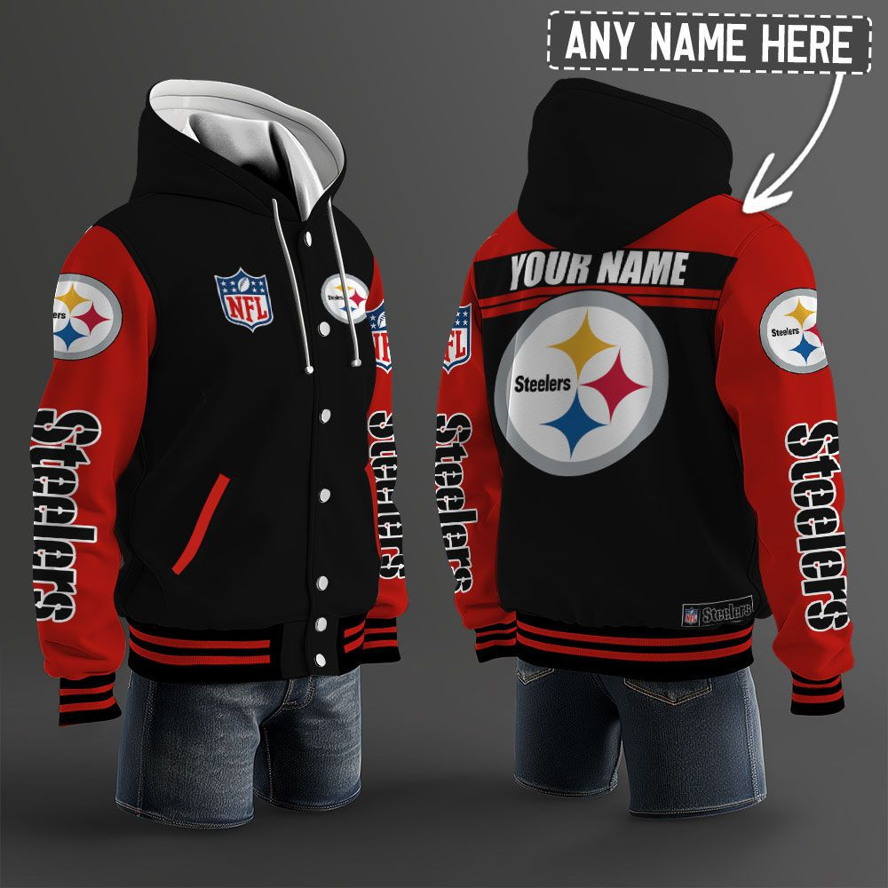 Pittsburgh Steelers NFL Hooded Letterman Jacket Custom Name PB8UP3I
