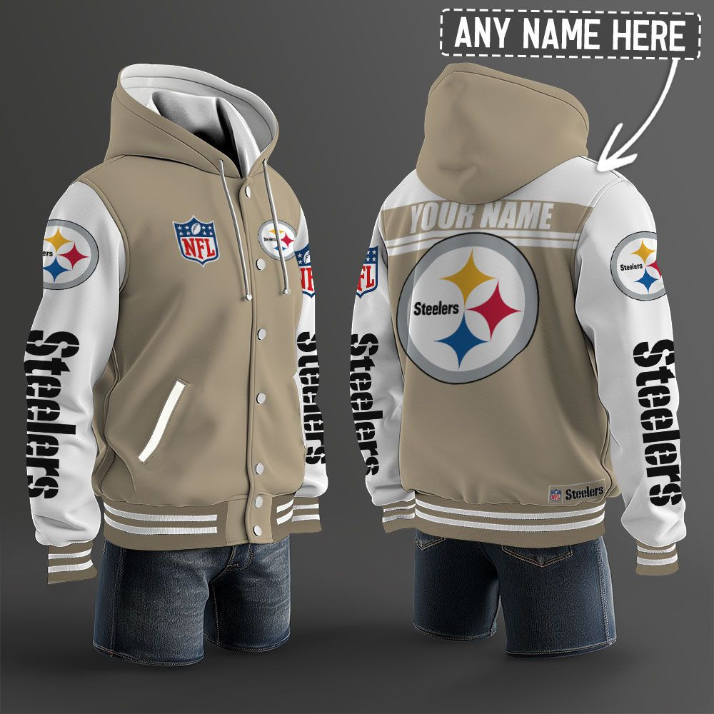 Pittsburgh Steelers NFL Hooded Letterman Jacket Custom Name PB8UP3I