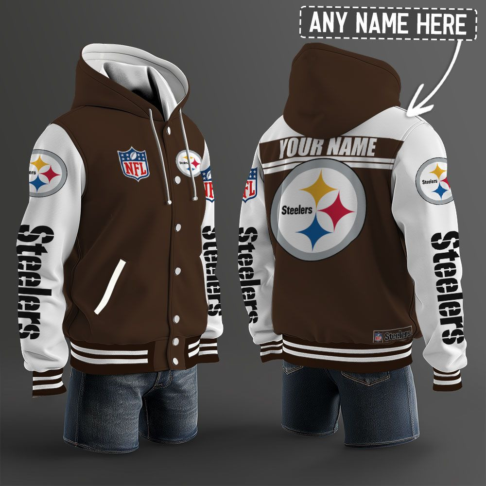 Pittsburgh Steelers NFL Hooded Letterman Jacket Custom Name PB8UP3I