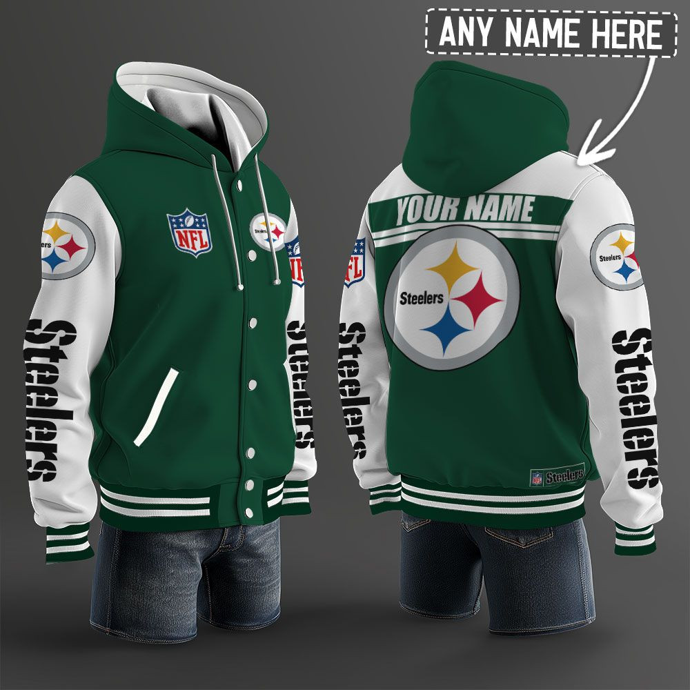Pittsburgh Steelers NFL Hooded Letterman Jacket Custom Name PB8UP3I