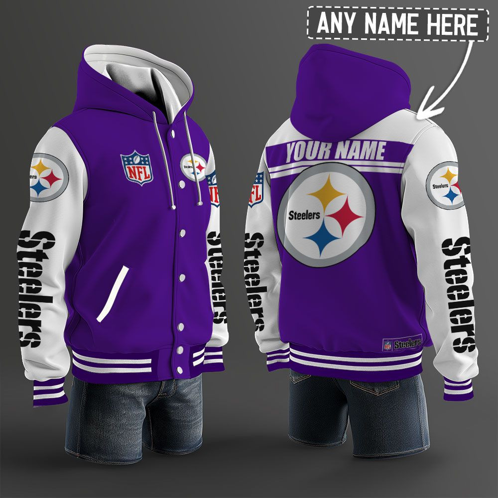 Pittsburgh Steelers NFL Hooded Letterman Jacket Custom Name PB8UP3I