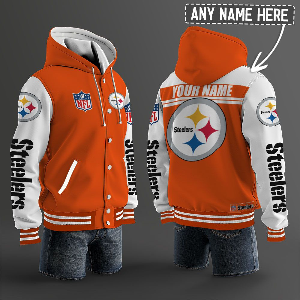 Pittsburgh Steelers NFL Hooded Letterman Jacket Custom Name PB8UP3I