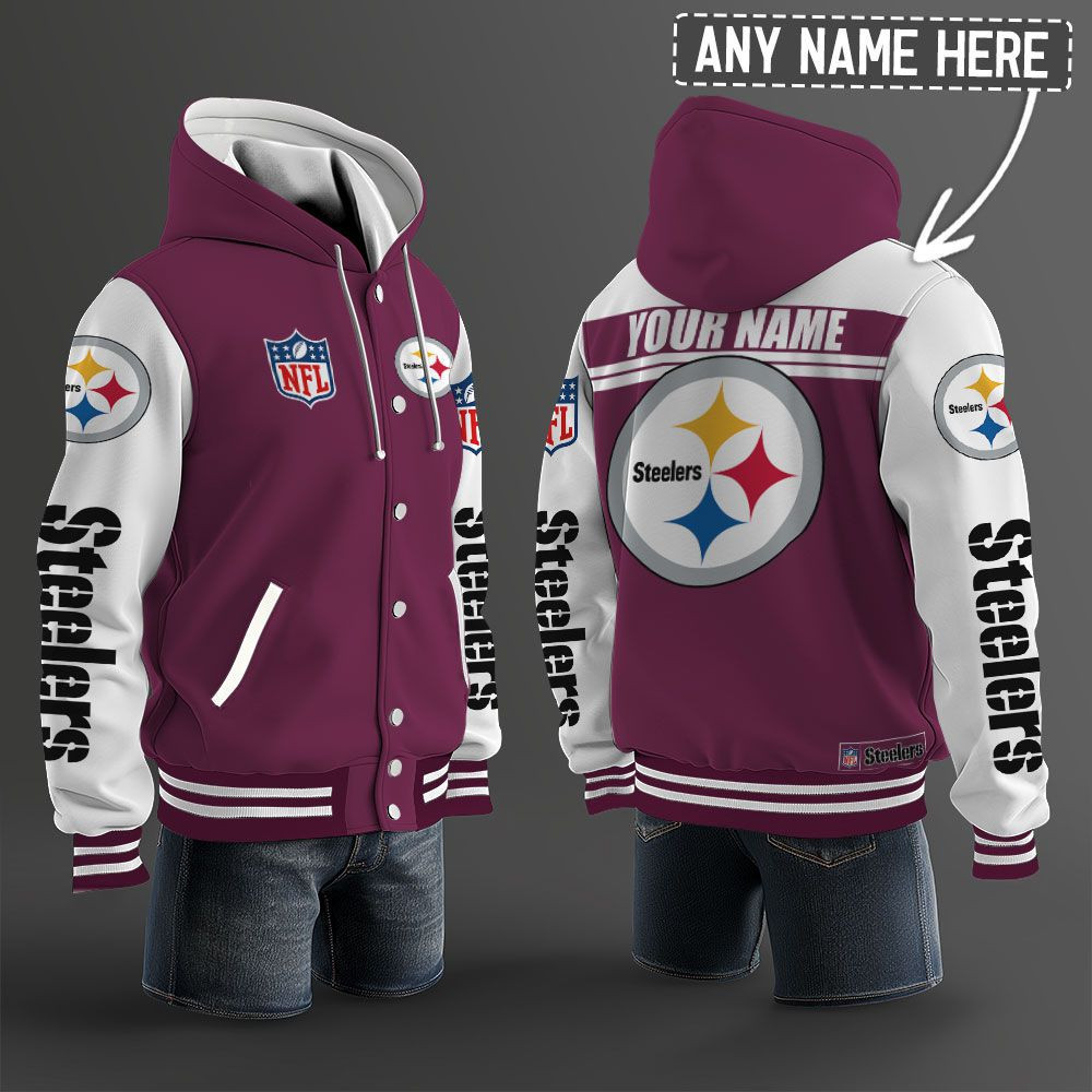 Pittsburgh Steelers NFL Hooded Letterman Jacket Custom Name PB8UP3I