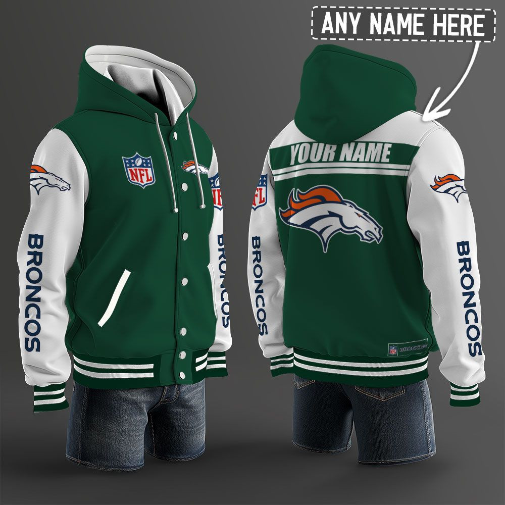 Denver Broncos NFL Hooded Letterman Jacket Custom Name PB2NIIO