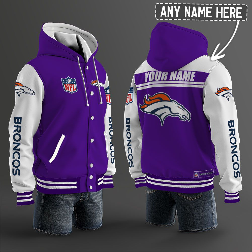 Denver Broncos NFL Hooded Letterman Jacket Custom Name PB2NIIO