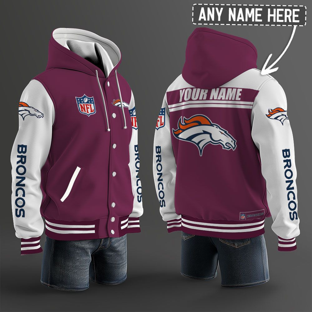 Denver Broncos NFL Hooded Letterman Jacket Custom Name PB2NIIO