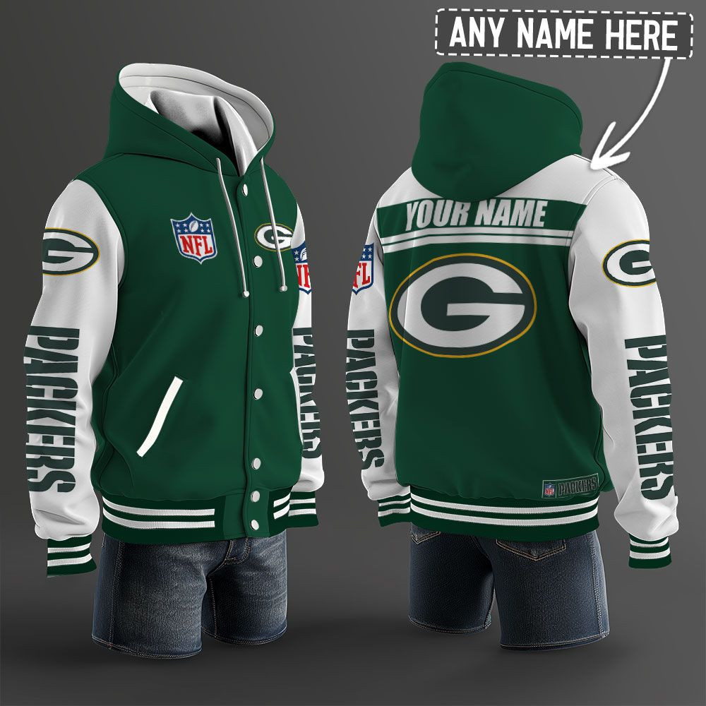 Green Bay Packers NFL Hooded Letterman Jacket Custom Name BRDCT3DA1205