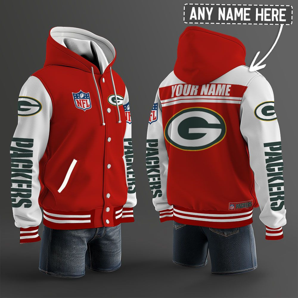 Green Bay Packers NFL Hooded Letterman Jacket Custom Name PB7M5HH