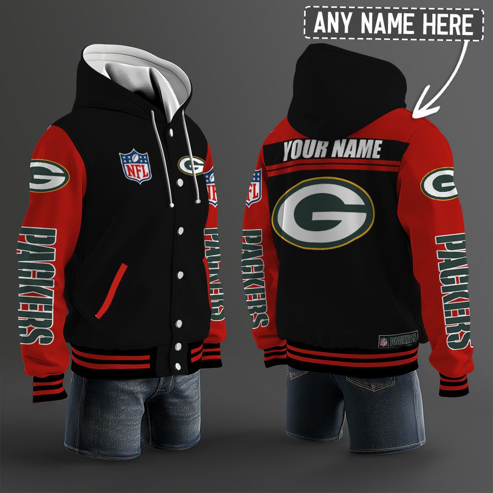 Green Bay Packers NFL Hooded Letterman Jacket Custom Name PB7M5HH