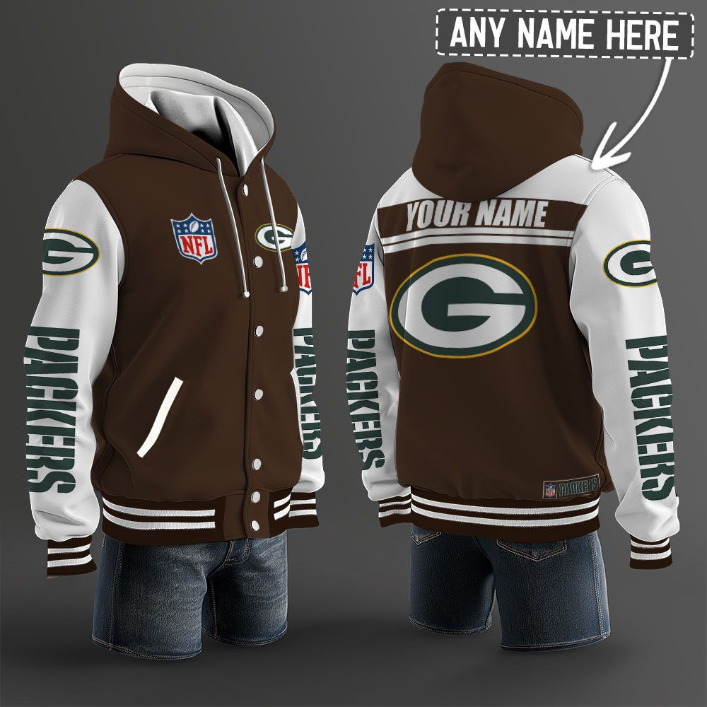 Green Bay Packers NFL Hooded Letterman Jacket Custom Name PB7M5HH