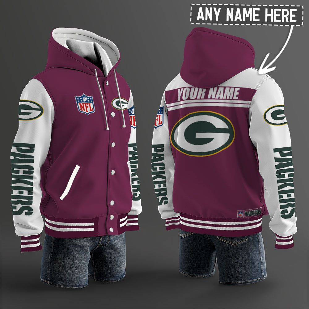 Green Bay Packers NFL Hooded Letterman Jacket Custom Name PB7M5HH