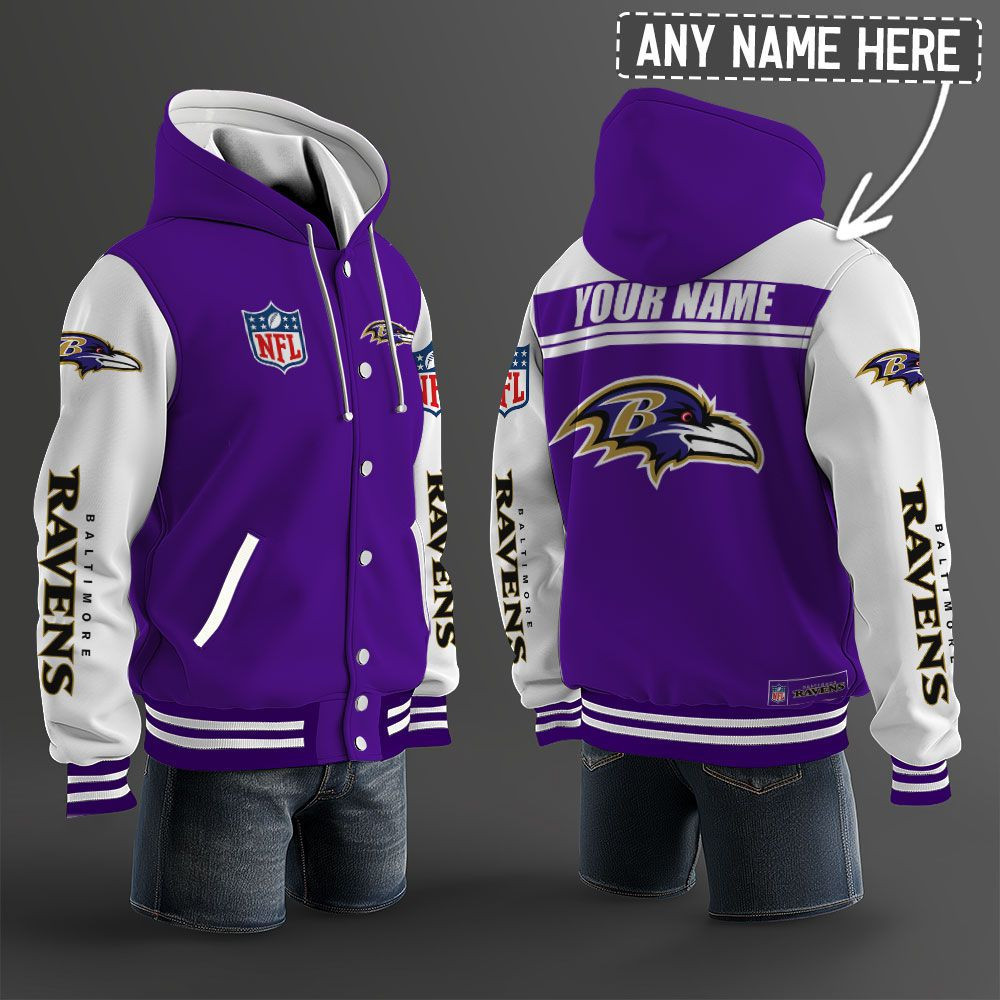 Baltimore Ravens NFL Hooded Letterman Jacket Custom Name BRDCT3DA0305