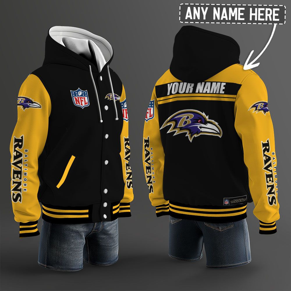 Baltimore Ravens NFL Hooded Letterman Jacket Custom Name PBMLO7J