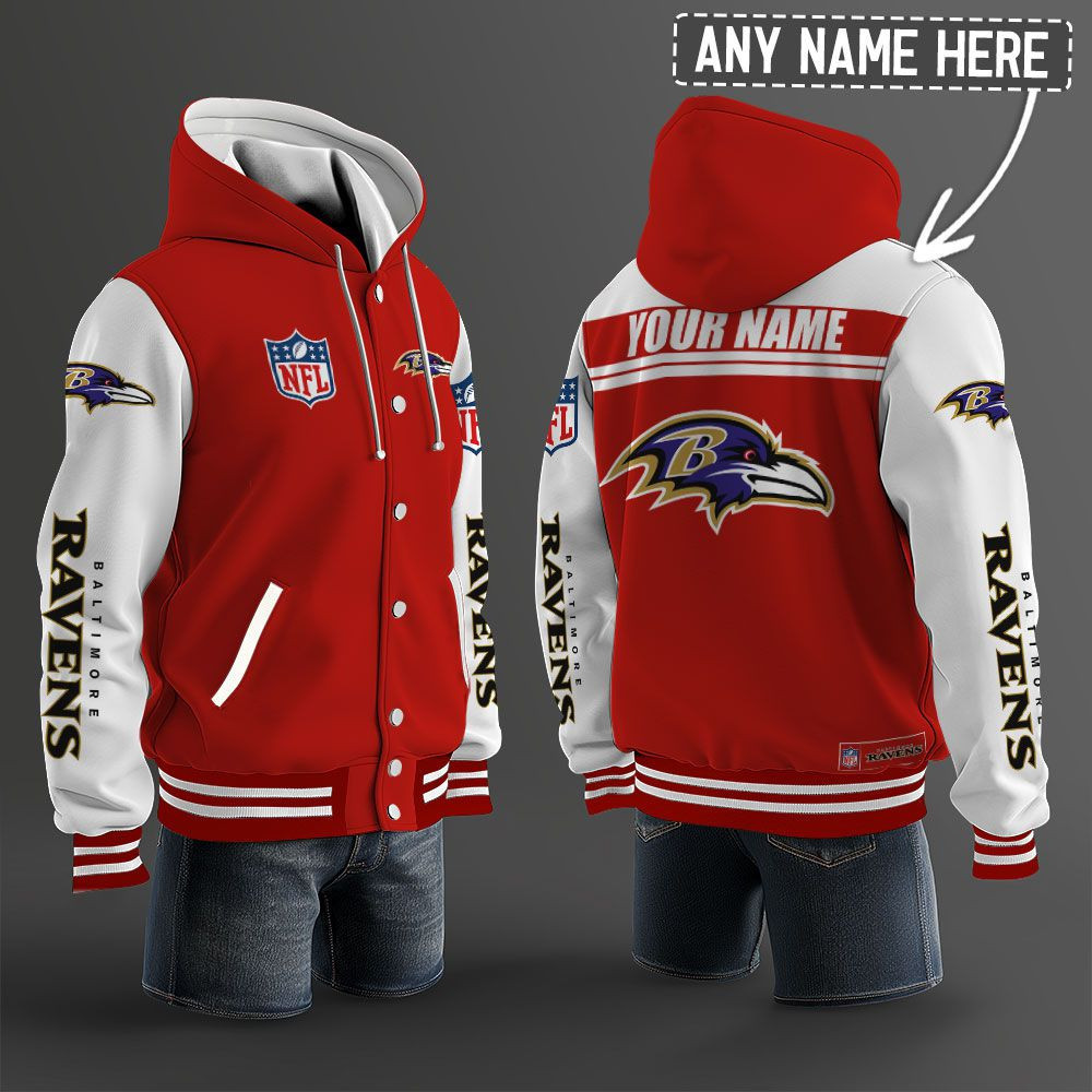 Baltimore Ravens NFL Hooded Letterman Jacket Custom Name PBMLO7J