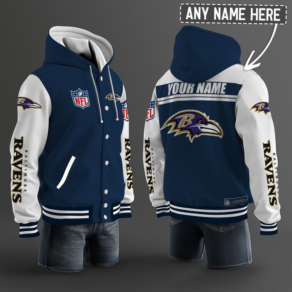Baltimore Ravens NFL Hooded Letterman Jacket Custom Name PBMLO7J