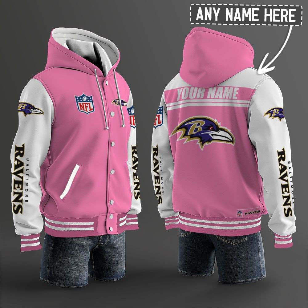 Baltimore Ravens NFL Hooded Letterman Jacket Custom Name PBMLO7J