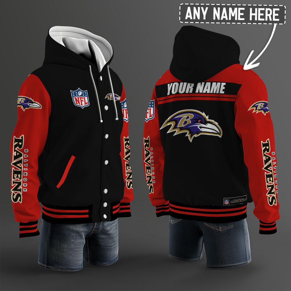 Baltimore Ravens NFL Hooded Letterman Jacket Custom Name PBMLO7J
