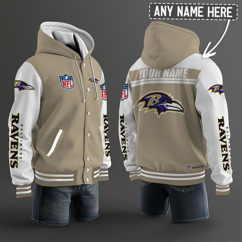 Baltimore Ravens NFL Hooded Letterman Jacket Custom Name PBMLO7J