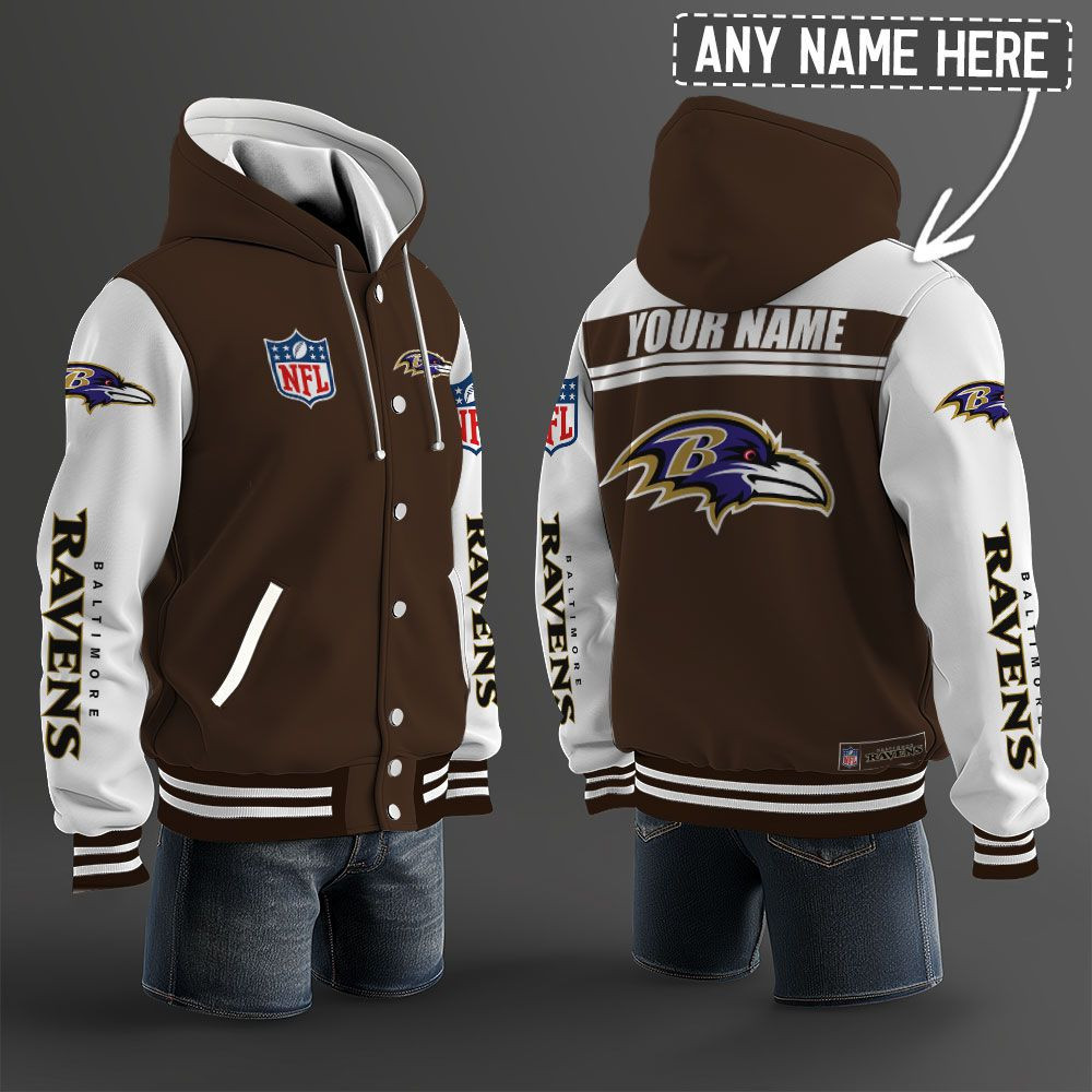 Baltimore Ravens NFL Hooded Letterman Jacket Custom Name PBMLO7J