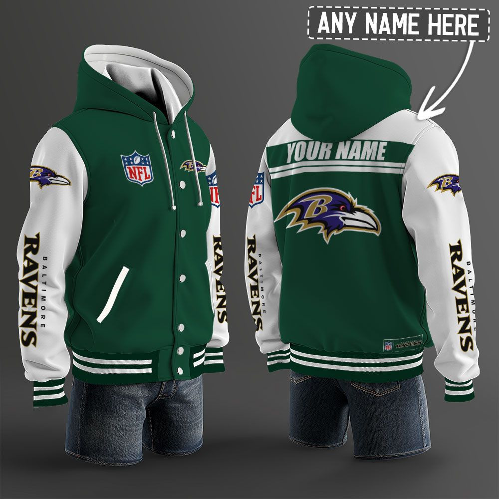 Baltimore Ravens NFL Hooded Letterman Jacket Custom Name PBMLO7J