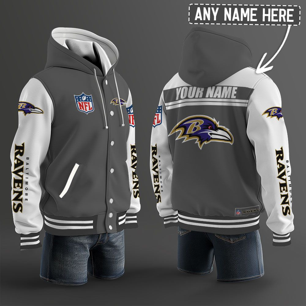 Baltimore Ravens NFL Hooded Letterman Jacket Custom Name PBMLO7J